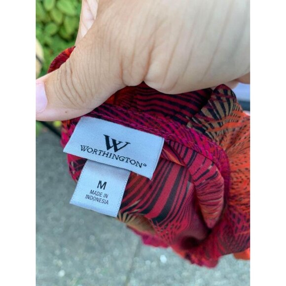 🍒 2/$20 🍒 Multicolored Sheer Starburst Pattern Blouse Bunched Waist sz M - Picture 5 of 5